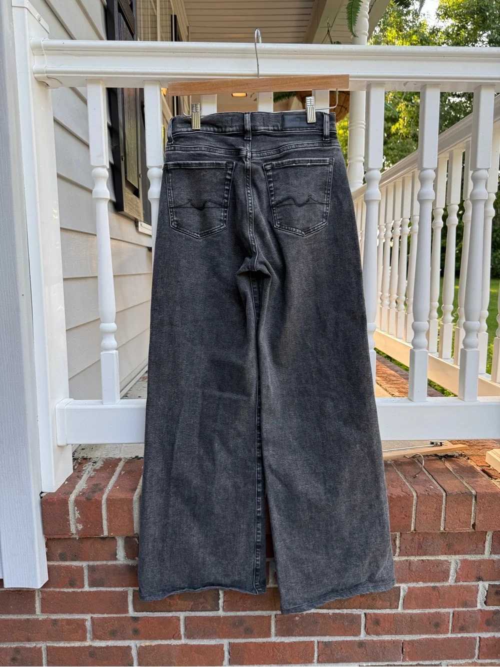 7 For all Mankind Luxe Vintage Black Gray Stretchy Wide Leg Jeans Size 27 in